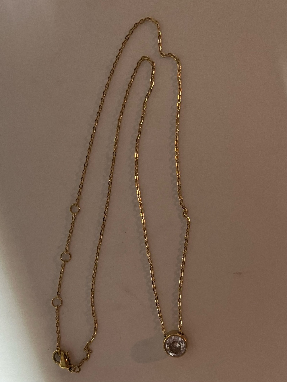 Ramla - Delicate Gold Tone Chain Necklace with Clear Round Stone (NWOT)
